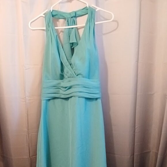 WTOO Formal Dress sz 8 Chiffon Long Halter Minty Turquoise Sexy Spring Wedding - Picture 2 of 11